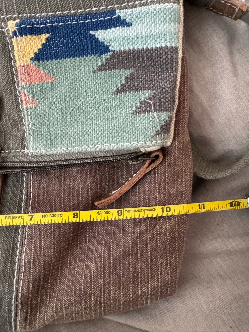 Southwestern Aztec Woven Crossbody Bag Boho Canvas Leather Trim Satchel - Picture 9 of 13